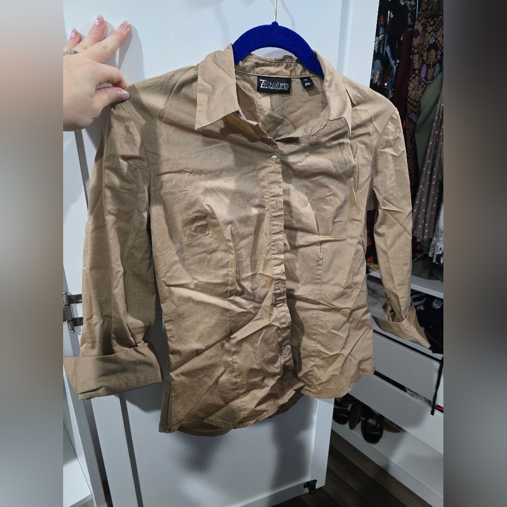 New York & Company Women's Beige Button Down Shirt